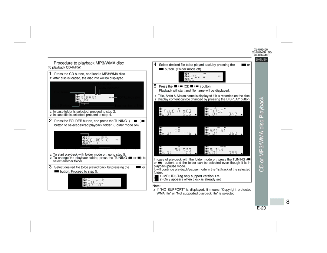 Sharp XL-UH2440H, XL-UH240H (BK) operation manual Procedure to playback MP3/WMA disc, To playback CD-R/RW 