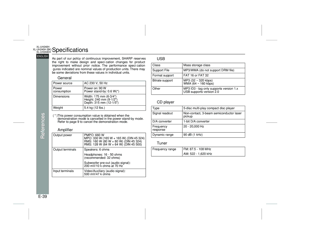 Sharp XL-UH240H (BK), XL-UH2440H operation manual Amplifier 