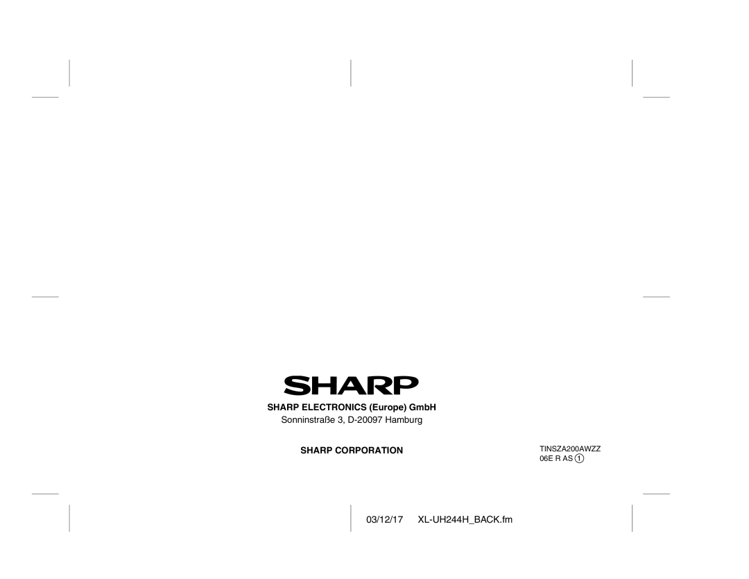 Sharp XL-UH240H, XL-UH2440H SHARP ELECTRONICS Europe GmbH, Sharp Corporation, Sonninstraße 3, D-20097Hamburg 