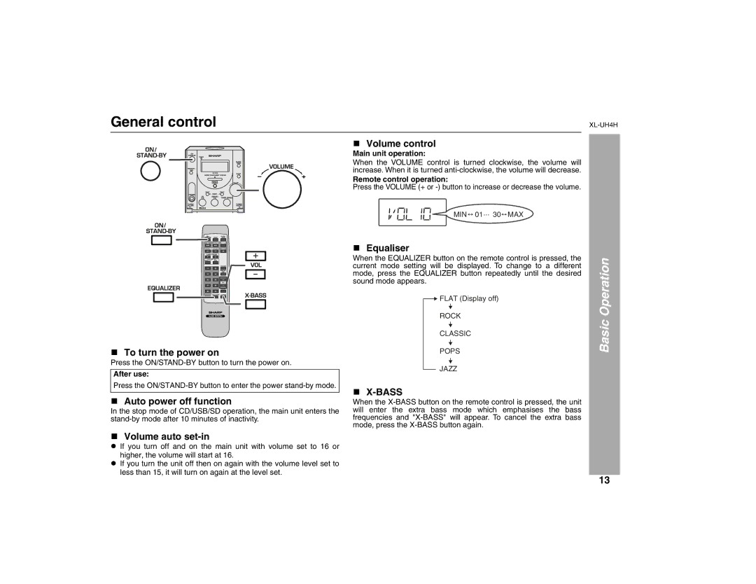 Sharp XL-UH4H operation manual General control, Basic Operation 