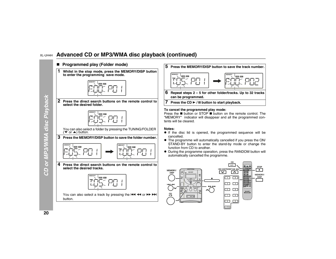 Sharp XL-UH4H operation manual Programmed play Folder mode 