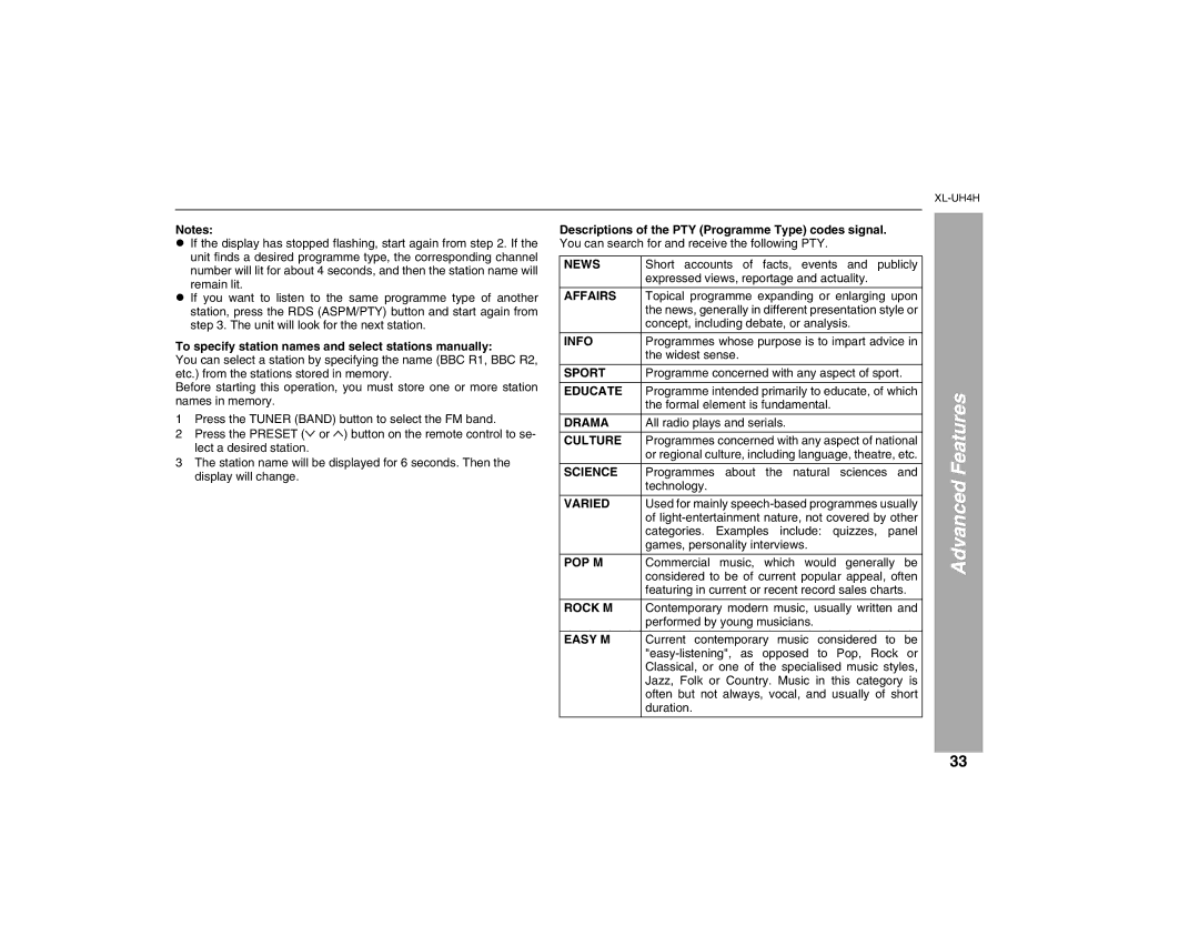 Sharp XL-UH4H operation manual To specify station names and select stations manually, Affairs 