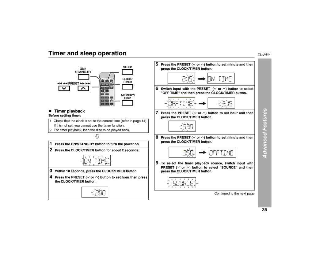 Sharp XL-UH4H operation manual Timer and sleep operation, Timer playback, Before setting timer 