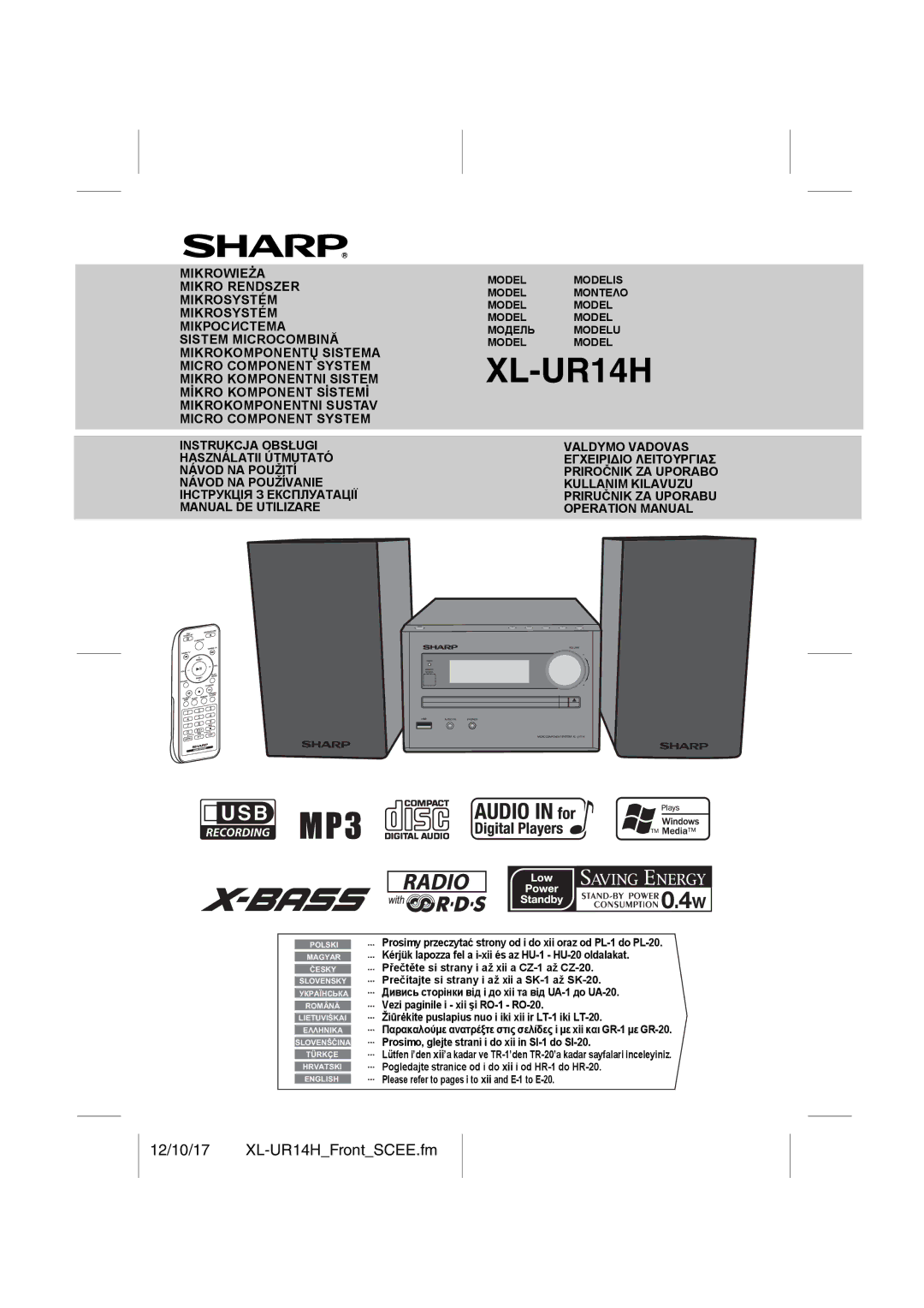 Sharp XL-UR14H operation manual Kérjük lapozza fel a i-xii és az HU-1 HU-20 oldalakat, Vezi paginile i xii şi RO-1 RO-20 