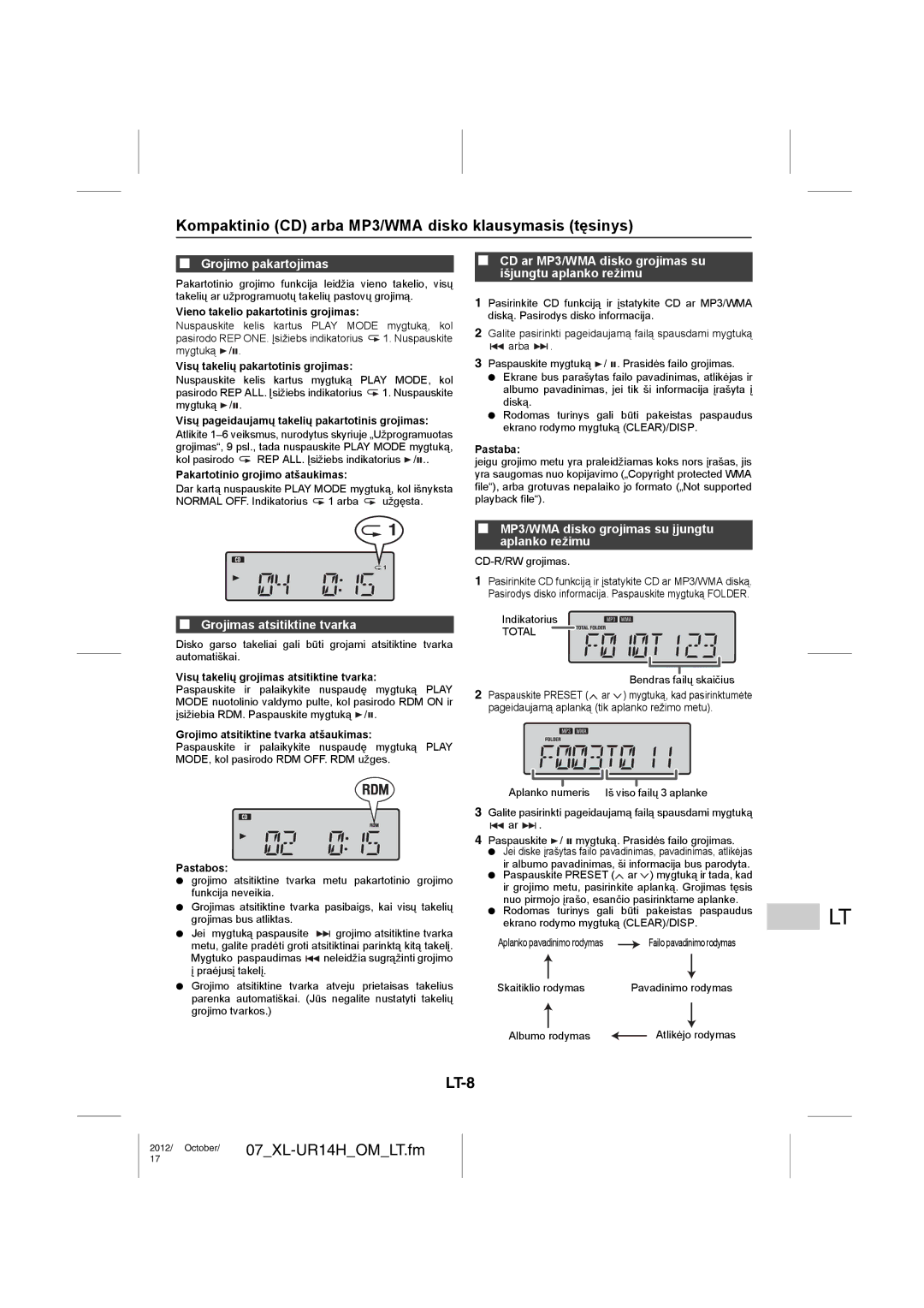 Sharp XL-UR14H operation manual Kompaktinio CD arba MP3/WMA disko klausymasis tęsinys, LT-8 