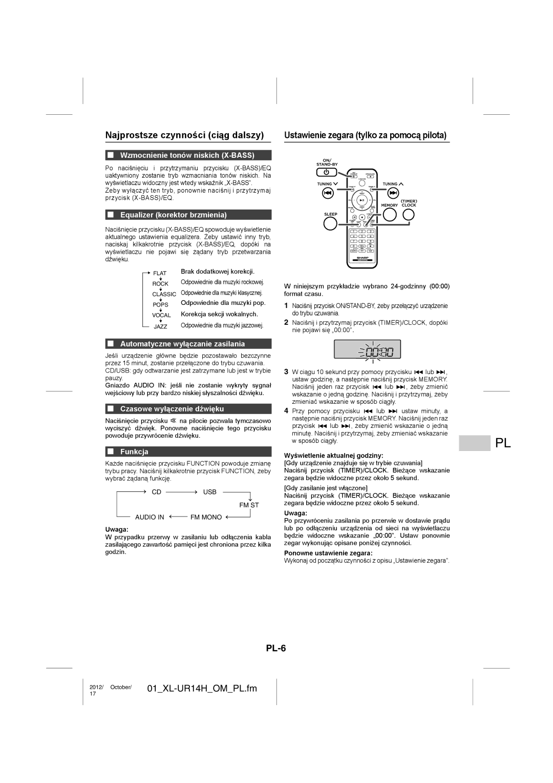 Sharp XL-UR14H operation manual Najprostsze czynności ciąg dalszy, PL-6 