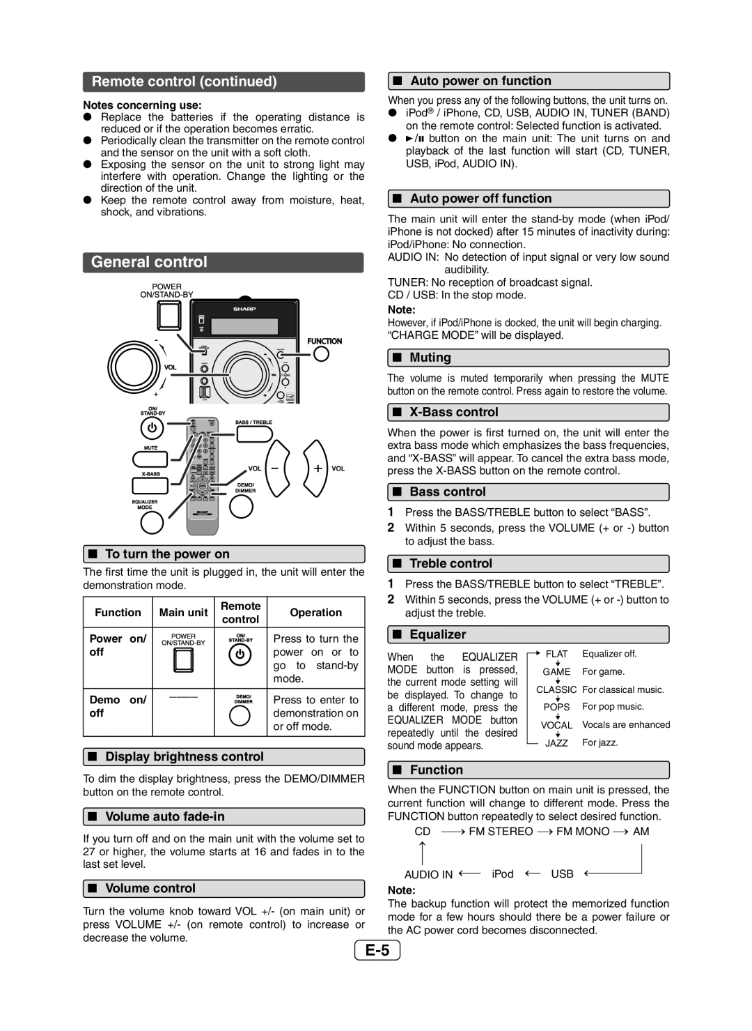 Sharp XLDH259P operation manual General control, Remote control 