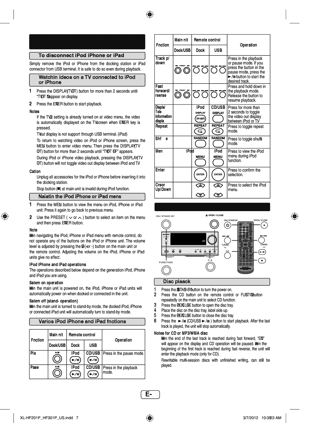 Sharp XLHF201P operation manual Listening to a CD or MP3/WMA disc 