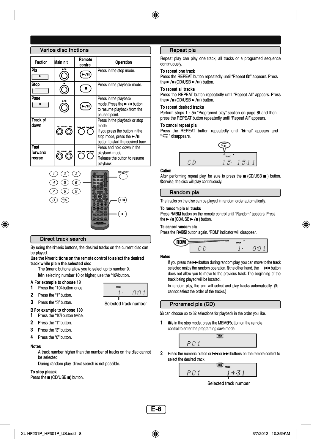 Sharp XLHF201P operation manual Listening to a CD or MP3/WMA disc 