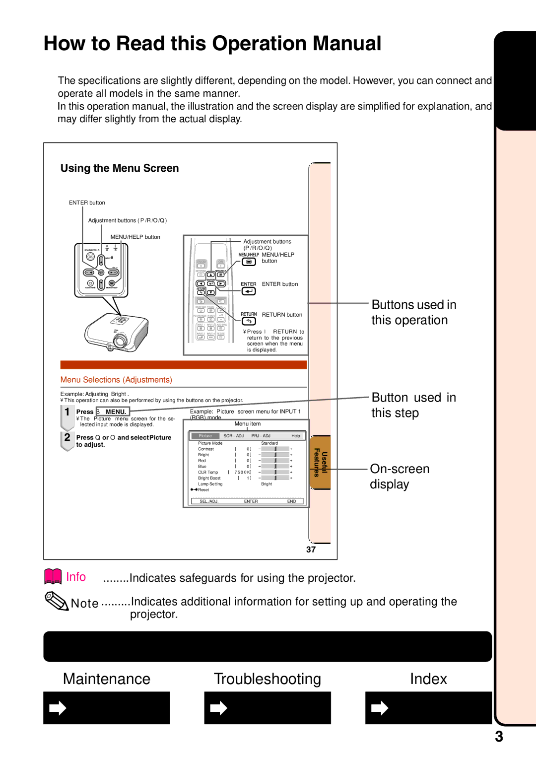 Sharp XR-10S, XR-20S, XR-10X, XR-20X, XG-MB55X operation manual For Future Reference, Using the Menu Screen 