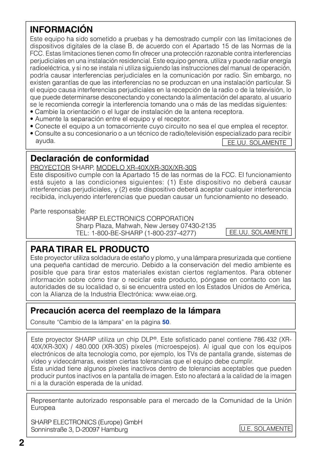 Sharp XR-30X, XR-30S manual Información, Ayuda 