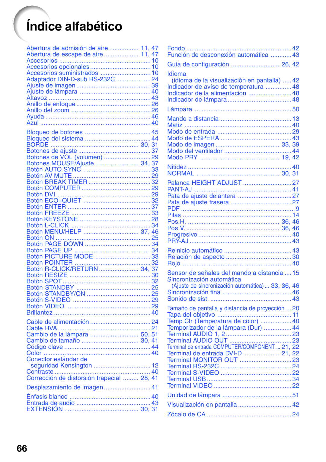 Sharp XR-30X, XR-30S manual Índice alfabético 