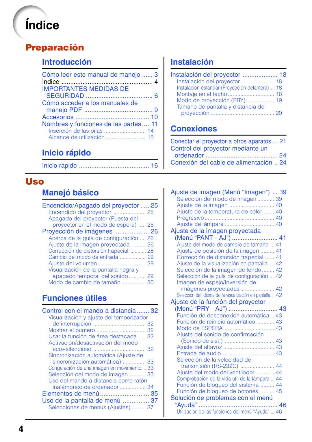 Sharp XR-30X, XR-30S manual Índice 