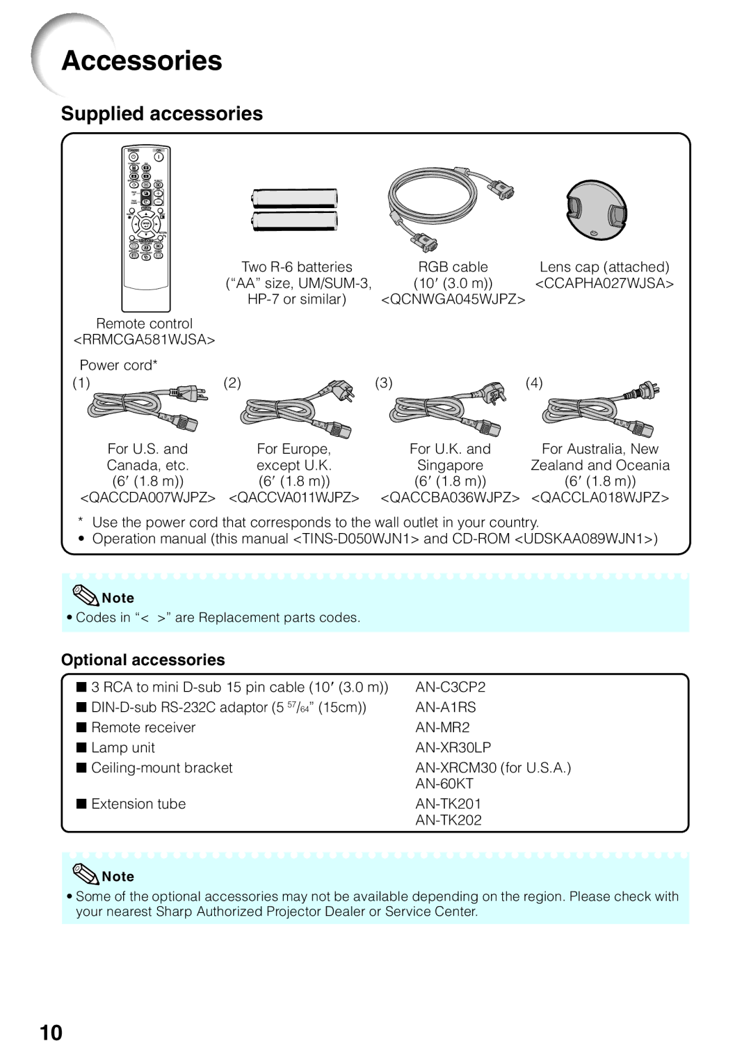 Sharp XR-30S, XR-30X, XR-40X operation manual Accessories, Optional accessories 