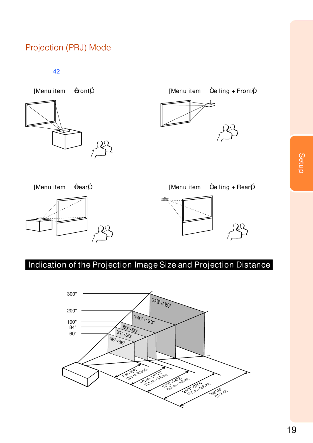 Sharp XR-30S, XR-30X, XR-40X operation manual Projection PRJ Mode, Example Normal Mode Picture Size, 120 