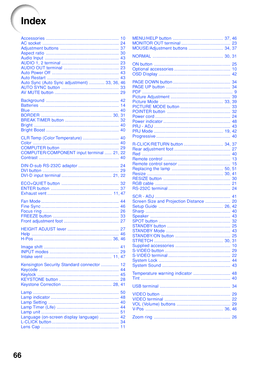 Sharp XR-40X, XR-30X, XR-30S operation manual Index 