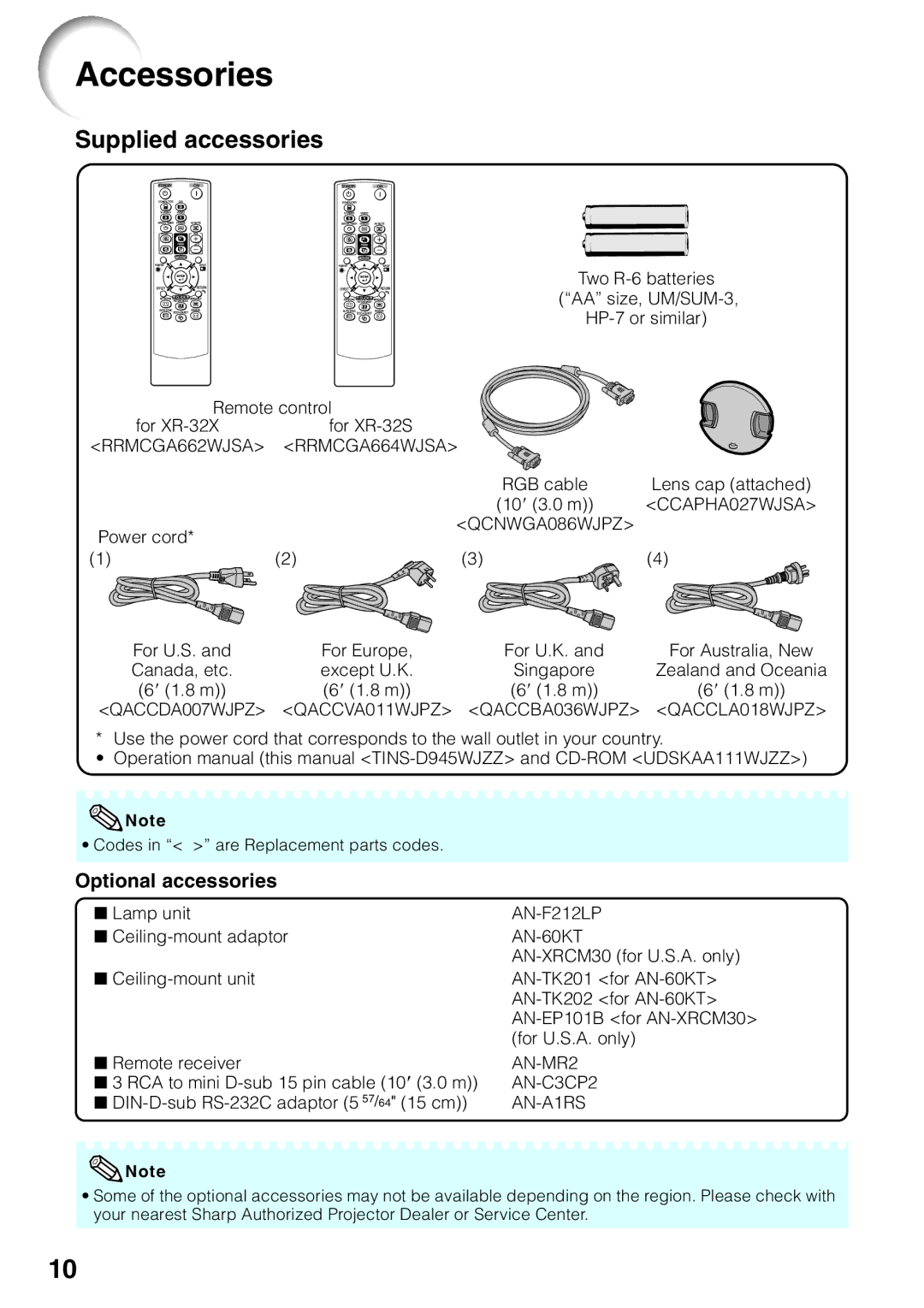 Sharp XR-32X-L, XR-32S-L quick start Accessories, Optional accessories 