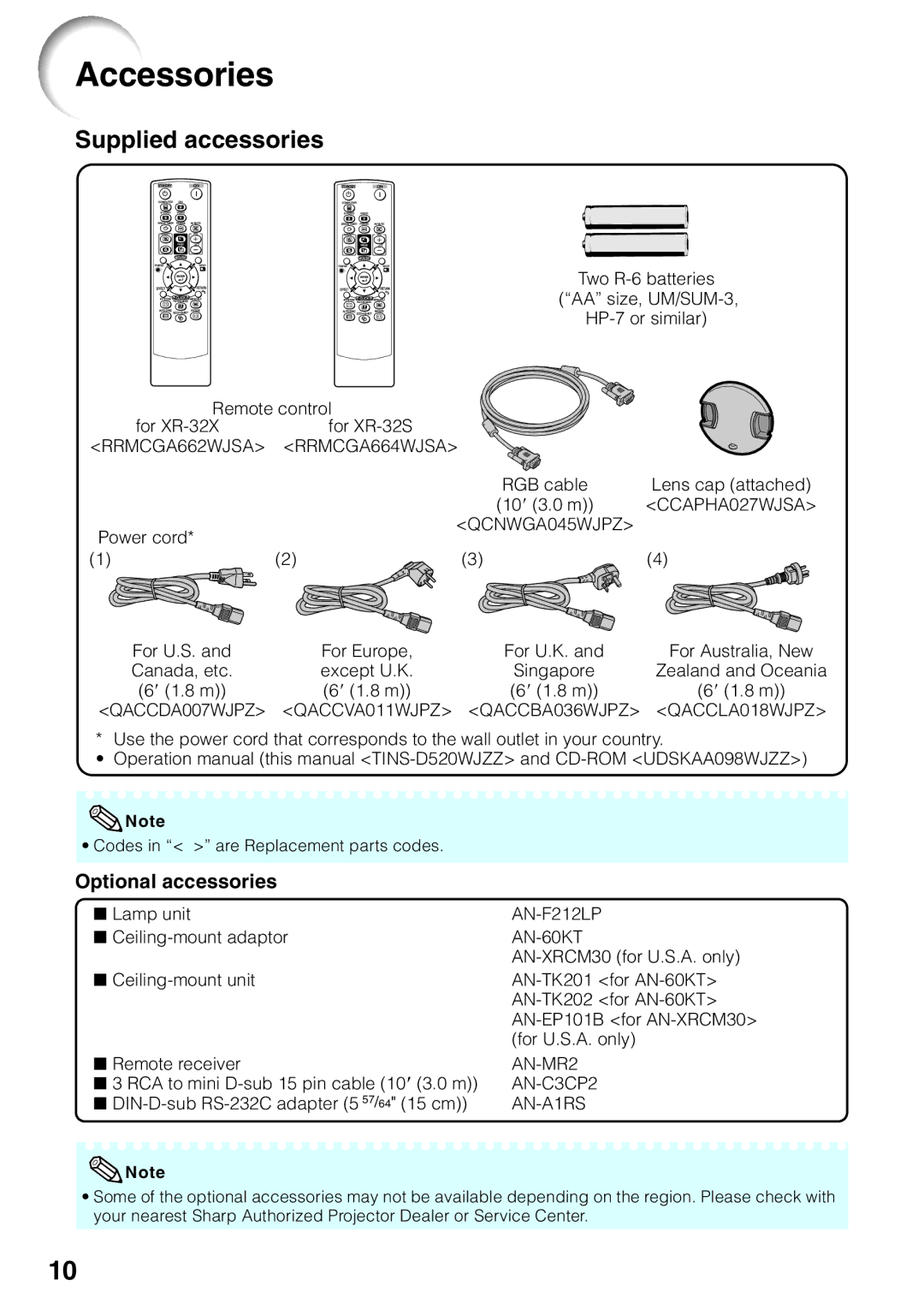 Sharp XR-32X quick start Accessories, Optional accessories 