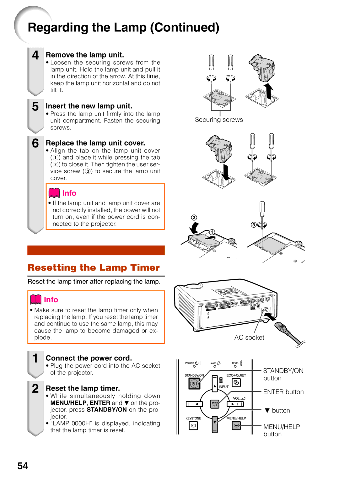 Sharp XR-32X quick start Resetting the Lamp Timer 