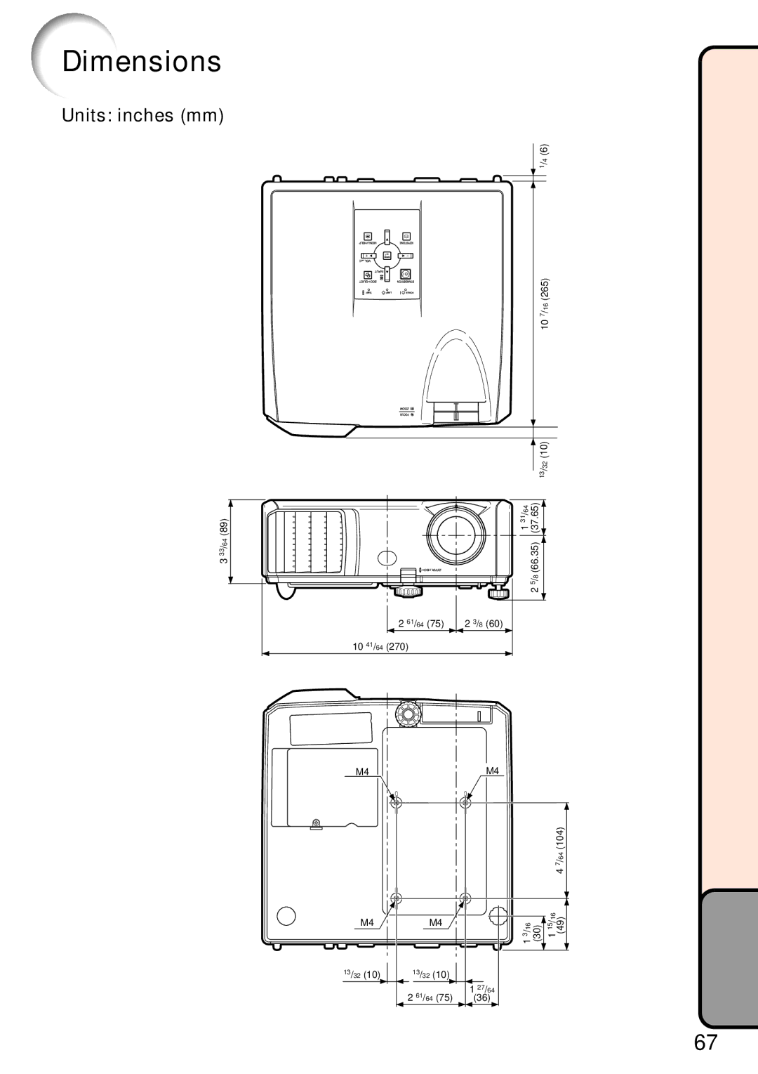 Sharp XR-32X quick start Dimensions 