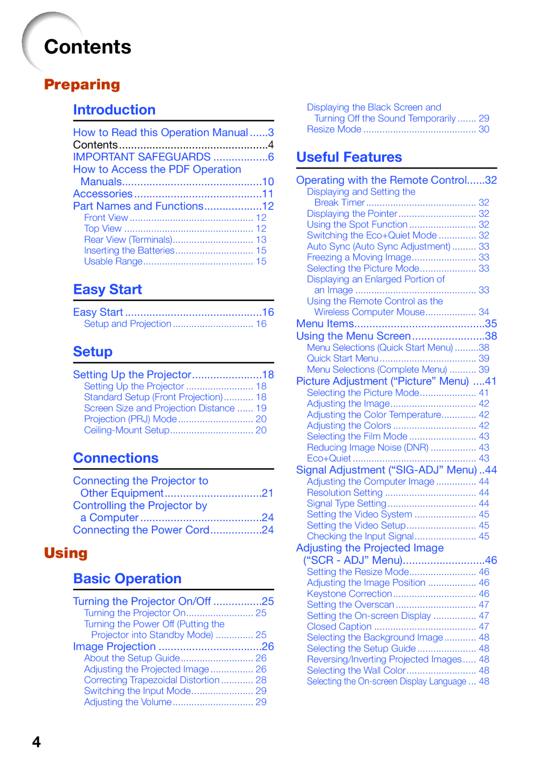 Sharp XR-55X, XR-50S appendix Contents 