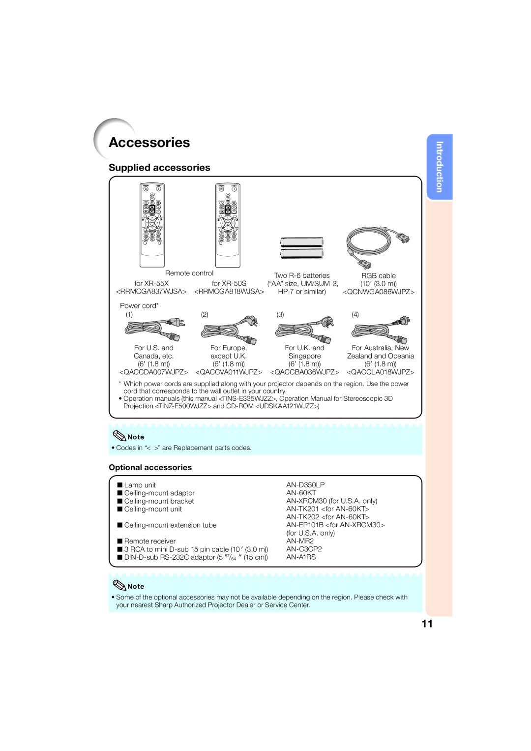 Sharp XR-50S, XR-55X appendix Accessories, Optional accessories 