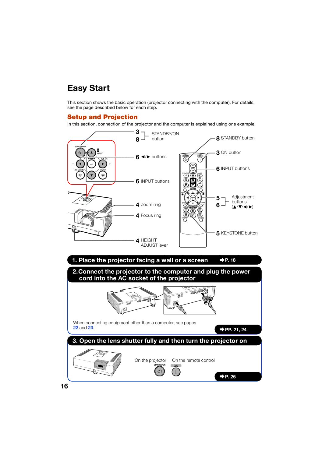 Sharp XR-55X, XR-50S appendix Easy Start, Setup and Projection 