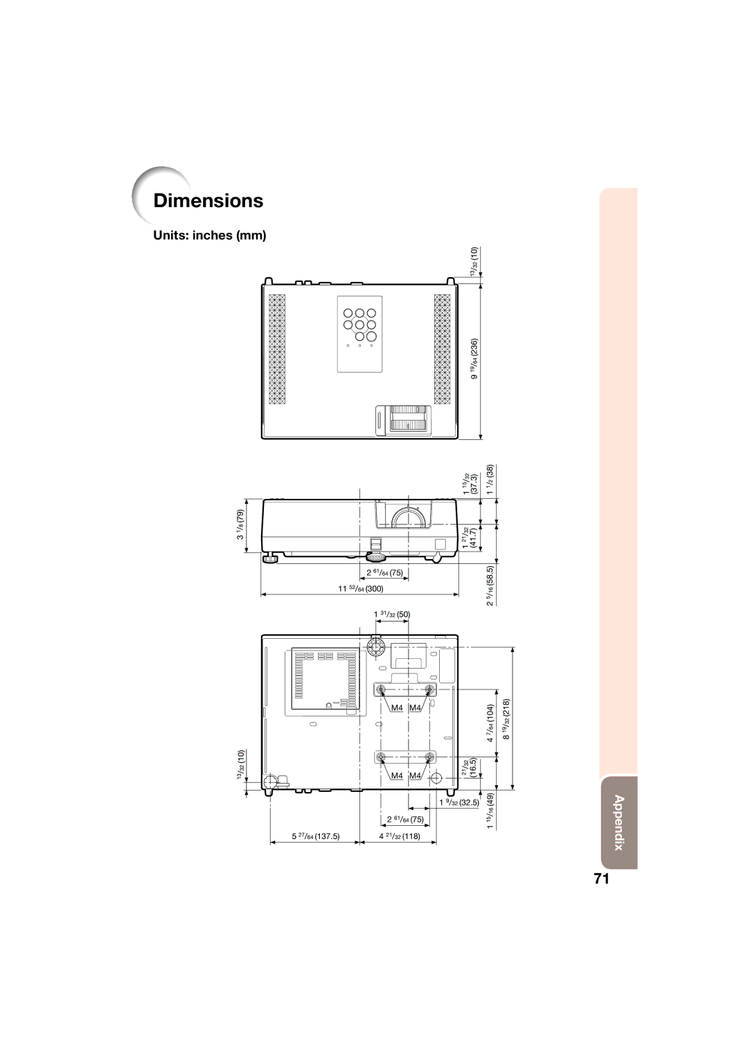 Sharp XR-50S, XR-55X appendix Dimensions 