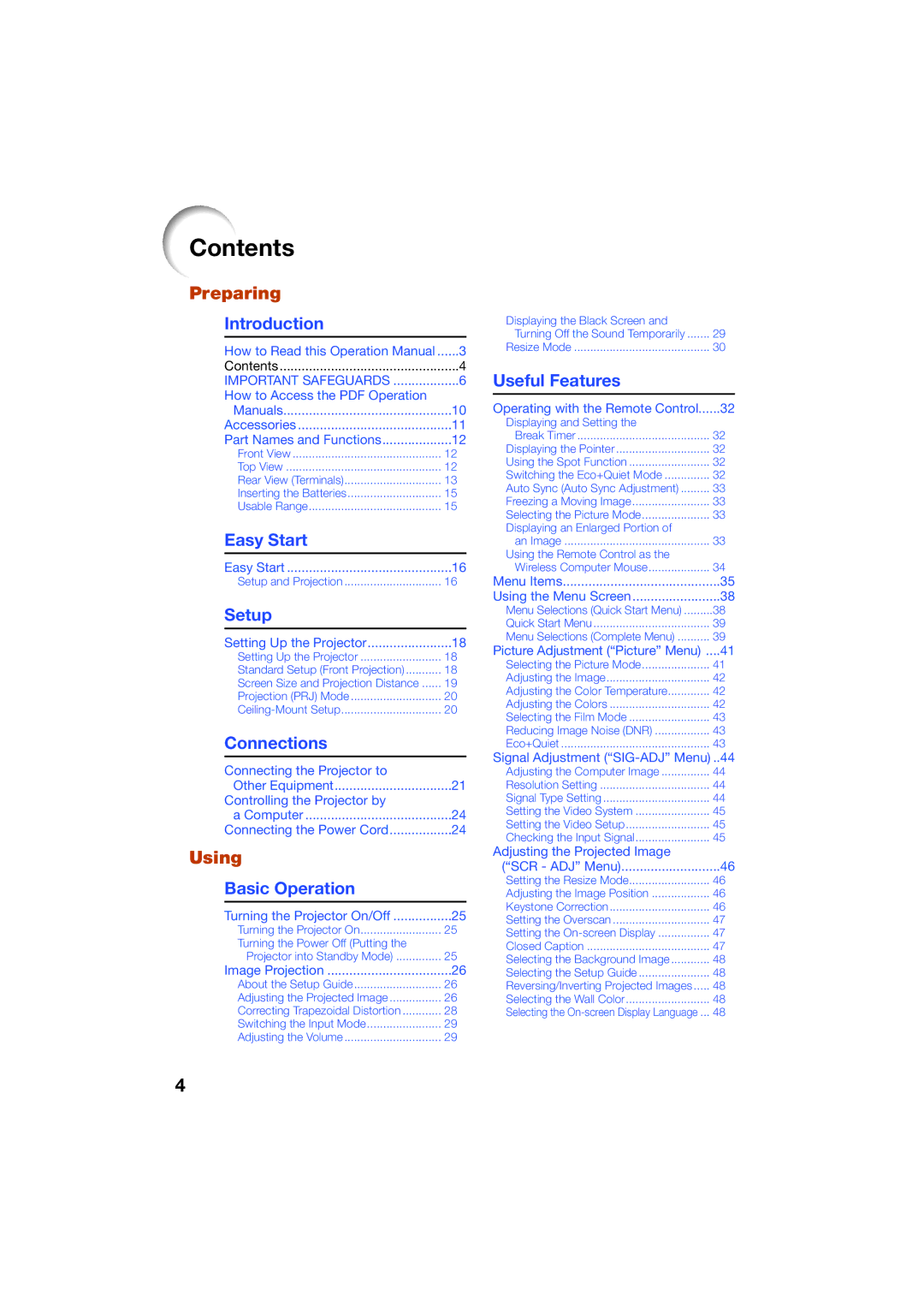 Sharp XR-55X, XR-50S appendix Contents 