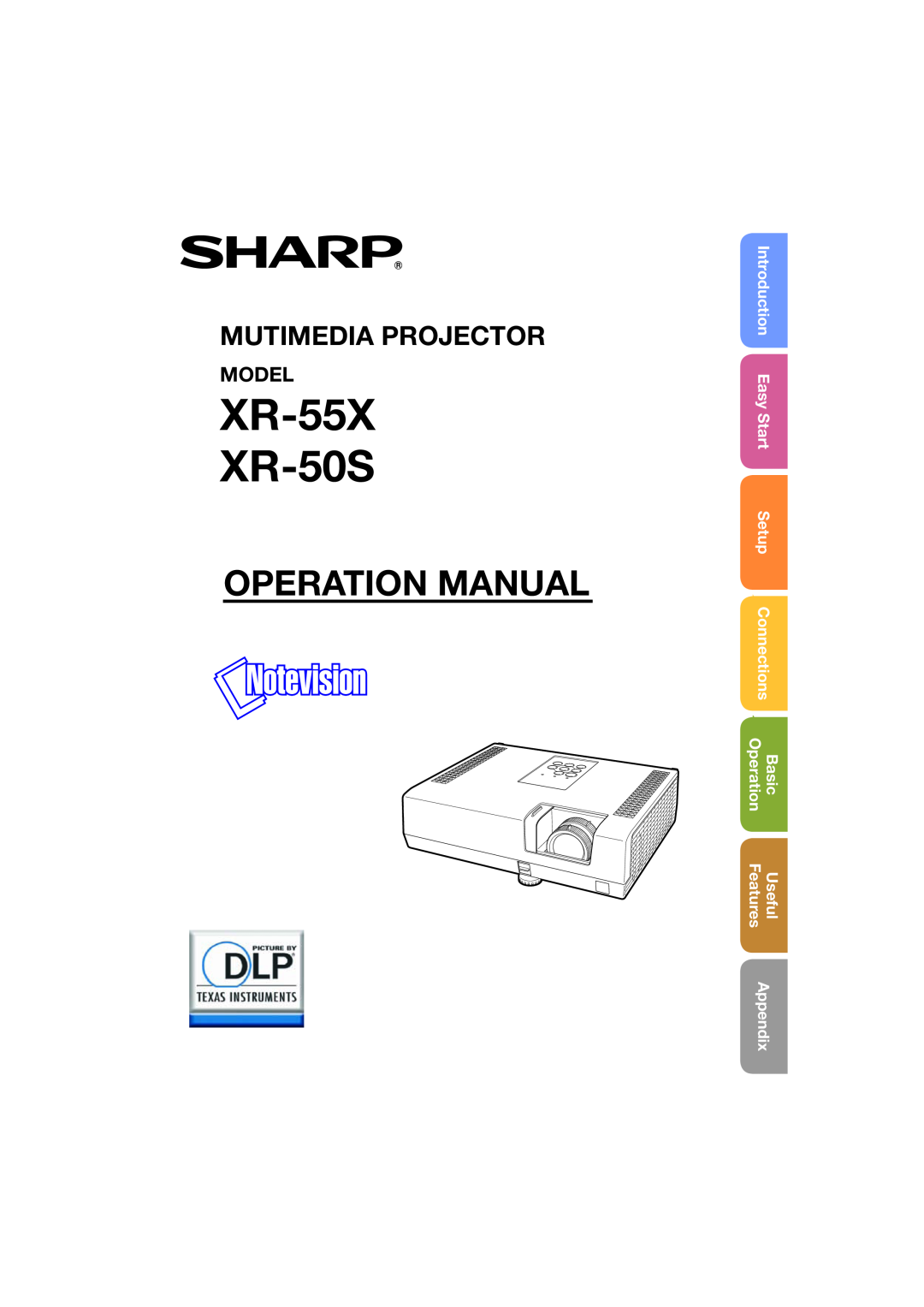 Sharp XR-50S appendix Introduction, Easy Start, Connections, Operation, Basic, Features, Useful, Appendix, Setup, Model 
