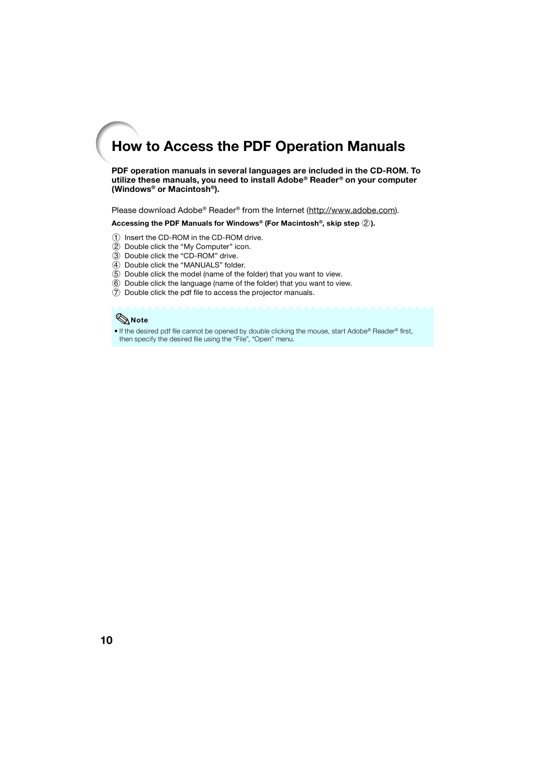 Sharp XR-55X How to Access the PDF Operation Manuals, Accessing the PDF Manuals for Windows For Macintosh, skip step 