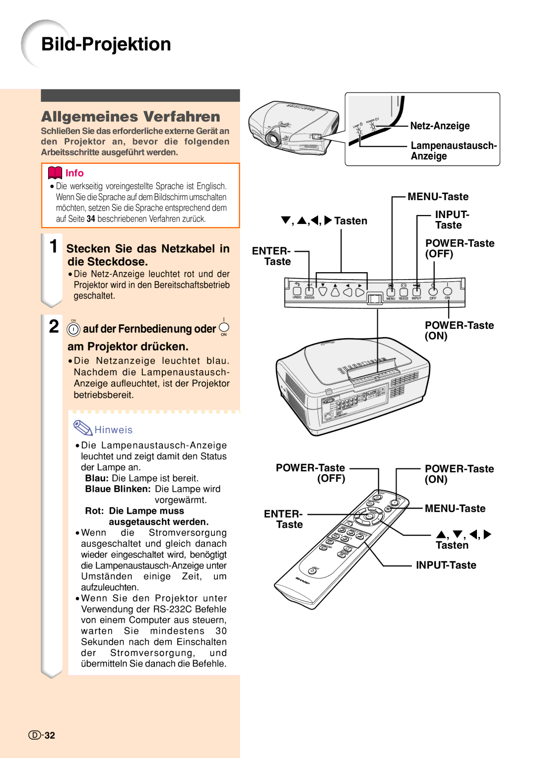 Sharp XV-Z10000 operation manual Bild-Projektion, Allgemeines Verfahren 