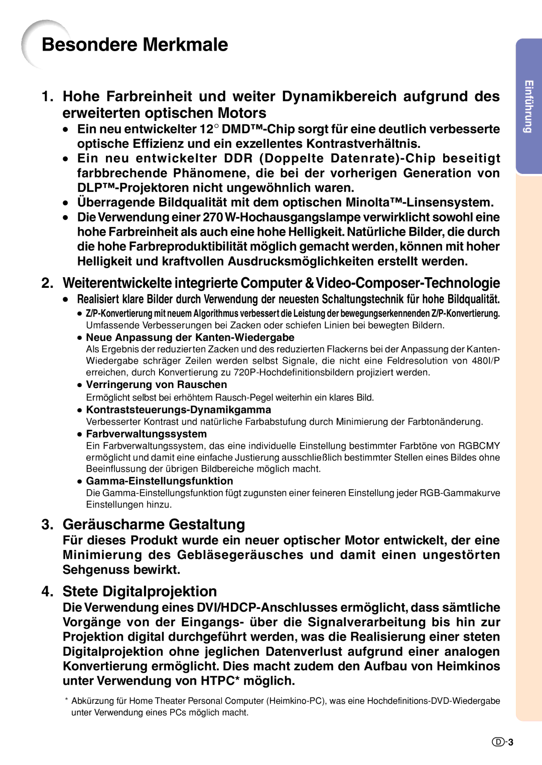 Sharp XV-Z10000 operation manual Einfü hrung 