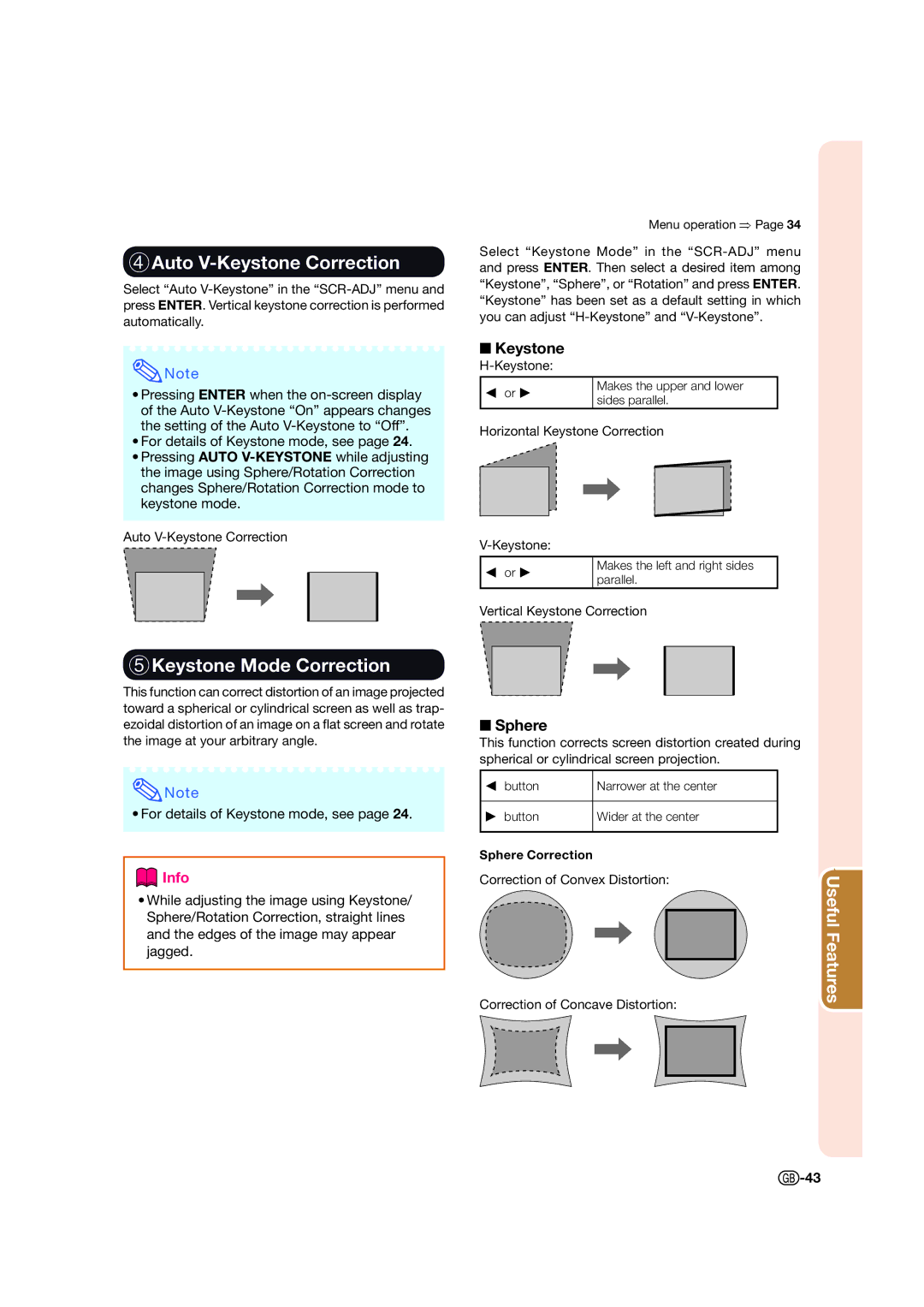 Sharp XV-Z15000 operation manual 4Auto V-Keystone Correction, 5Keystone Mode Correction, Or Q 