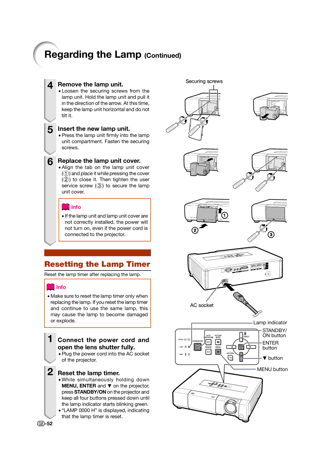 Sharp XV-Z15000 operation manual Resetting the Lamp Timer 