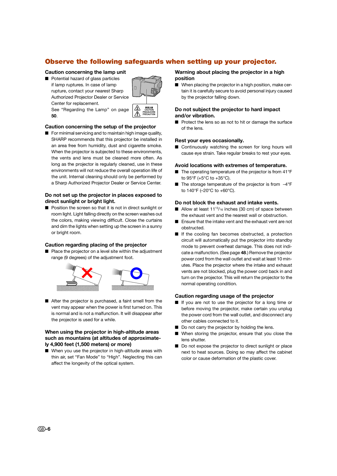 Sharp XV-Z15000 operation manual Rest your eyes occasionally, Avoid locations with extremes of temperature 