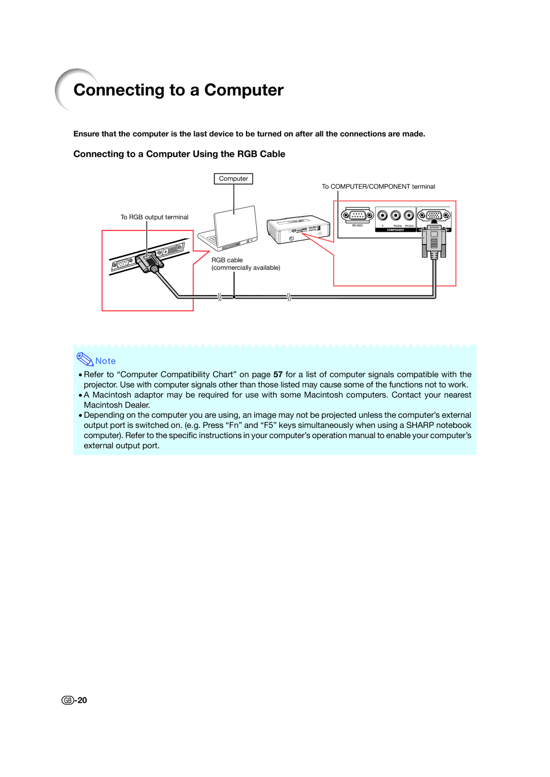 Sharp XV-Z15000 operation manual Connecting to a Computer Using the RGB Cable 