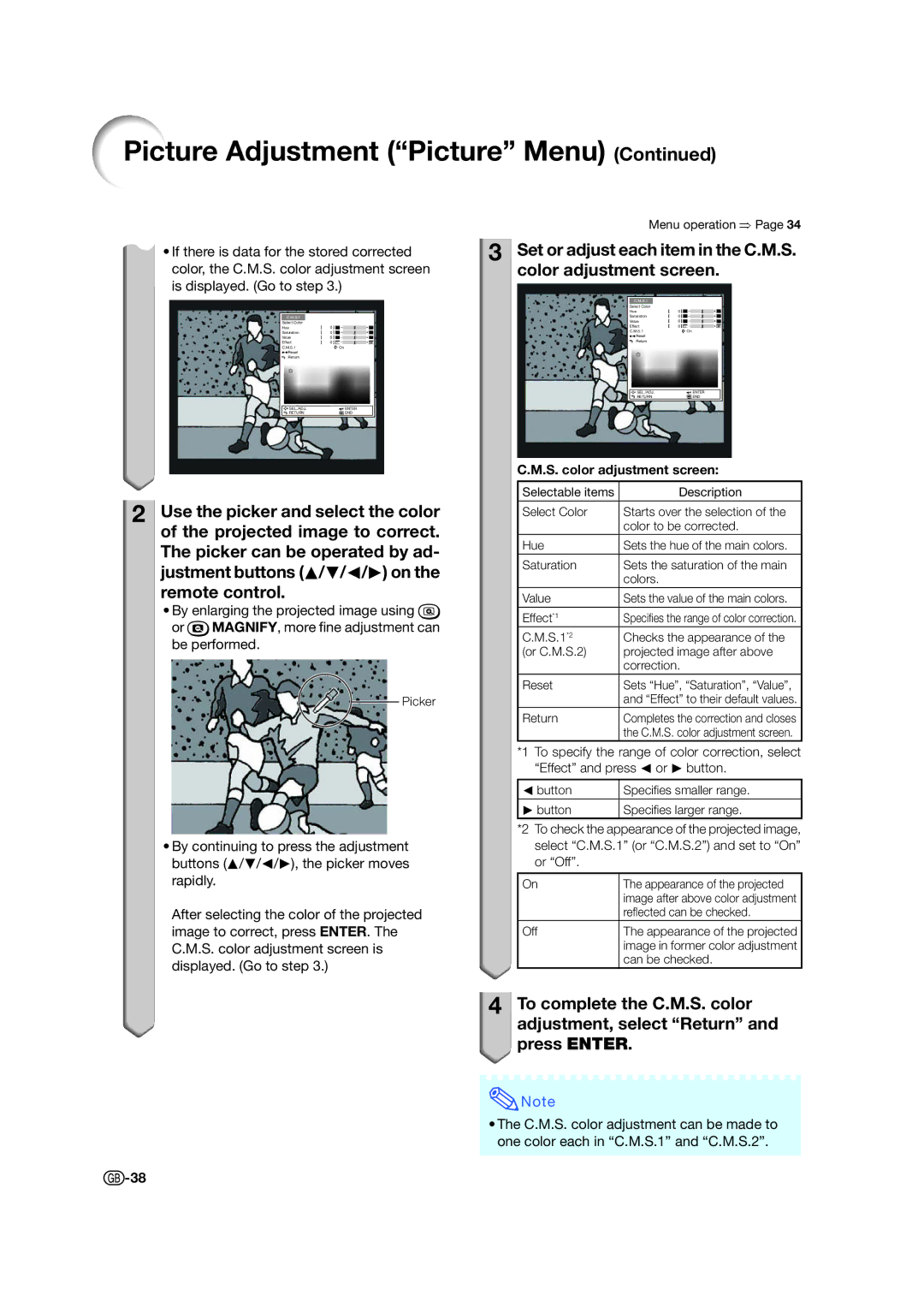 Sharp XV-Z15000 operation manual S. color adjustment screen 