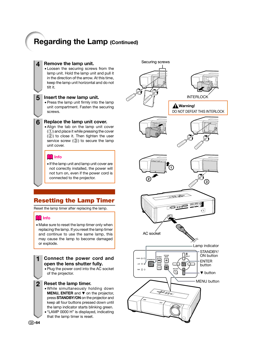 Sharp XV-Z17000 operation manual Resetting the Lamp Timer 