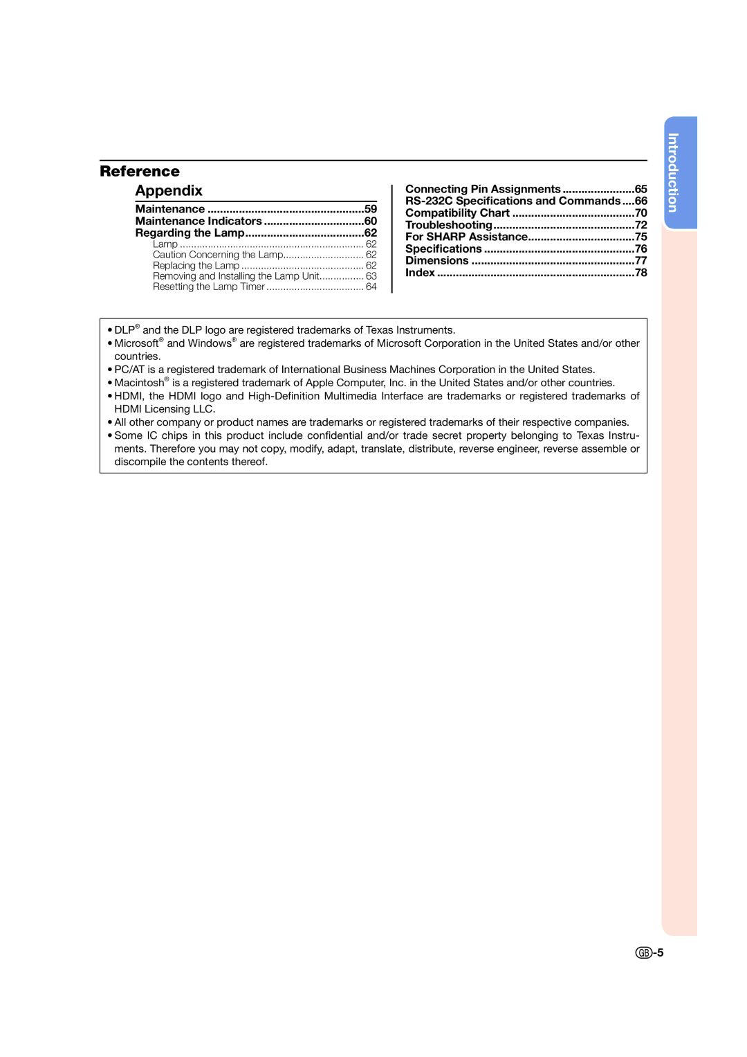 Sharp XV-Z17000 operation manual Reference Appendix, Maintenance Maintenance Indicators Regarding the Lamp 