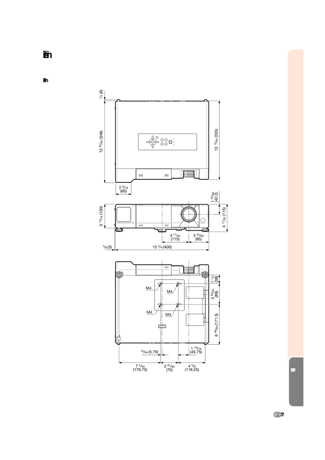 Sharp XV-Z17000 operation manual Dimensions, Units inches mm 