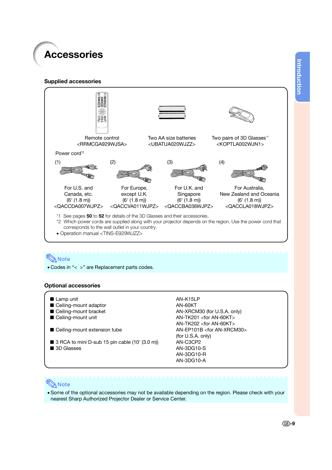 Sharp XV-Z17000 operation manual Accessories, Supplied accessories, Optional accessories 