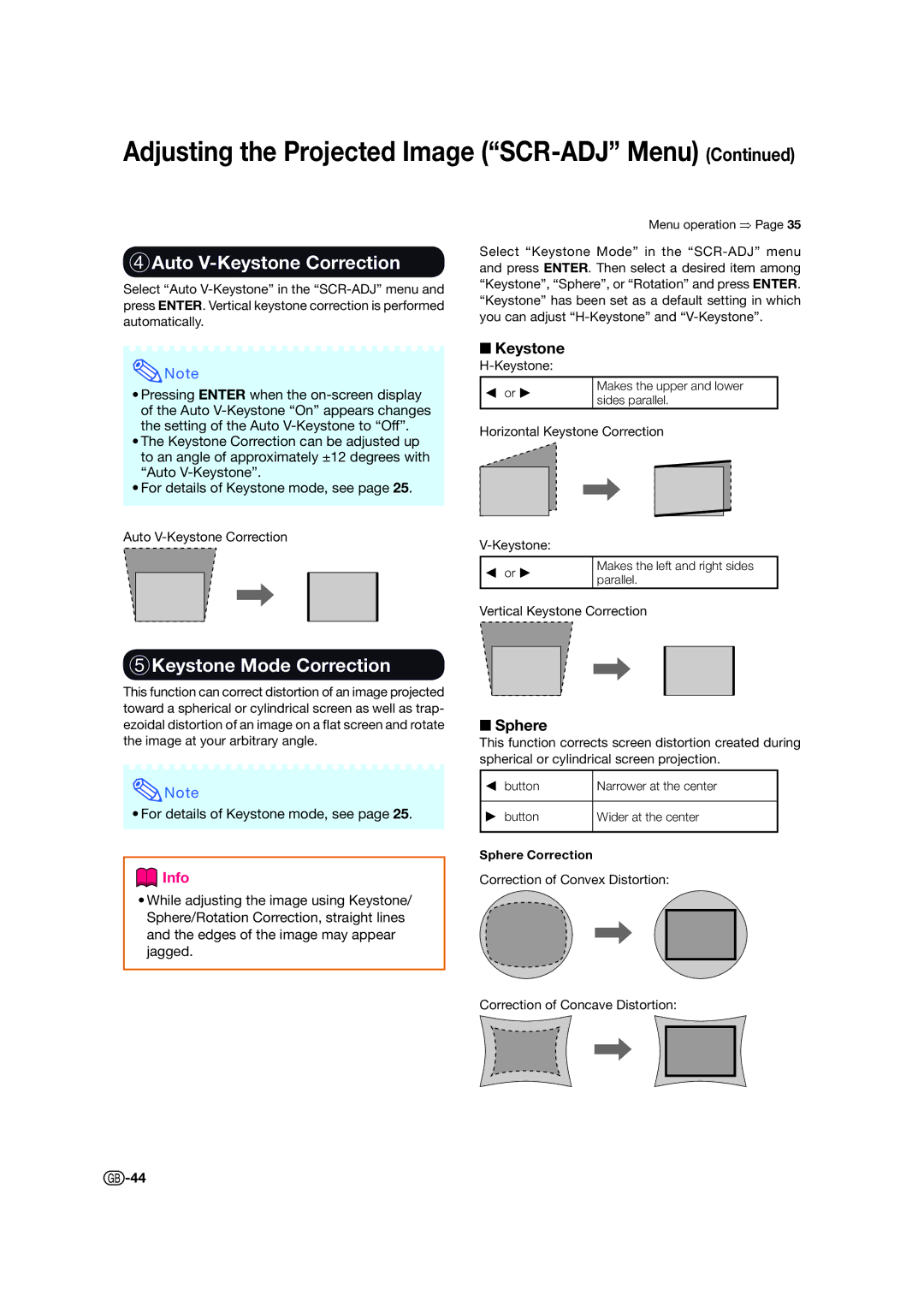 Sharp XV-Z17000 operation manual 4Auto V-Keystone Correction, 5Keystone Mode Correction, Or Q 