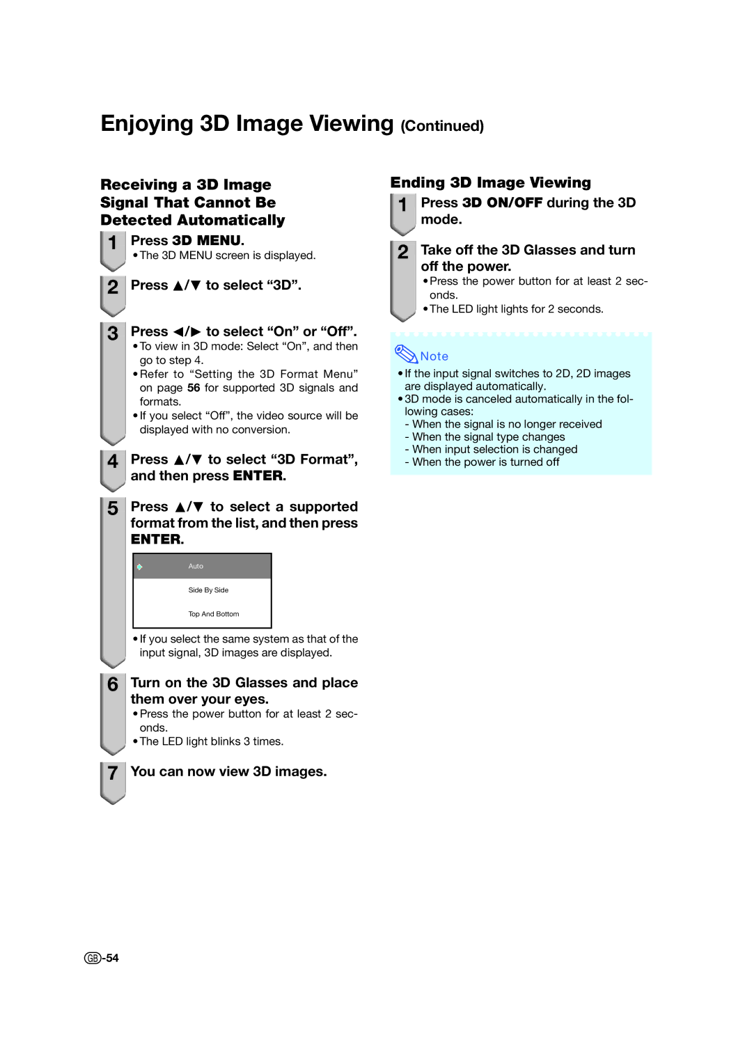 Sharp XV-Z17000 Press 3D Menu, Press P/R to select 3D Press O/Q to select On or Off, 3D Menu screen is displayed 