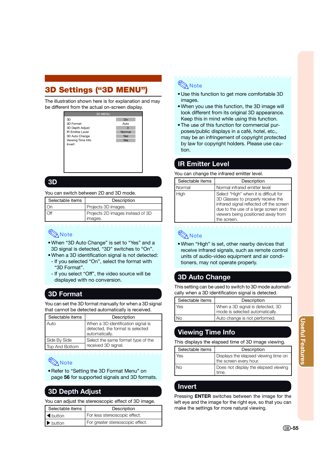 Sharp XV-Z17000 operation manual 3D Settings 3D Menu 