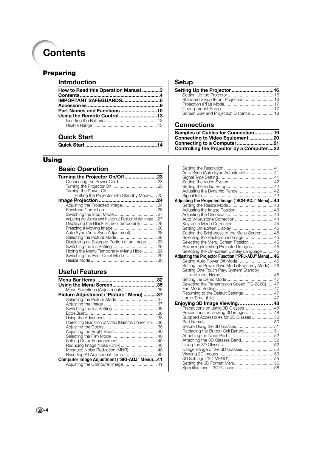 Sharp XV-Z17000 operation manual Contents 