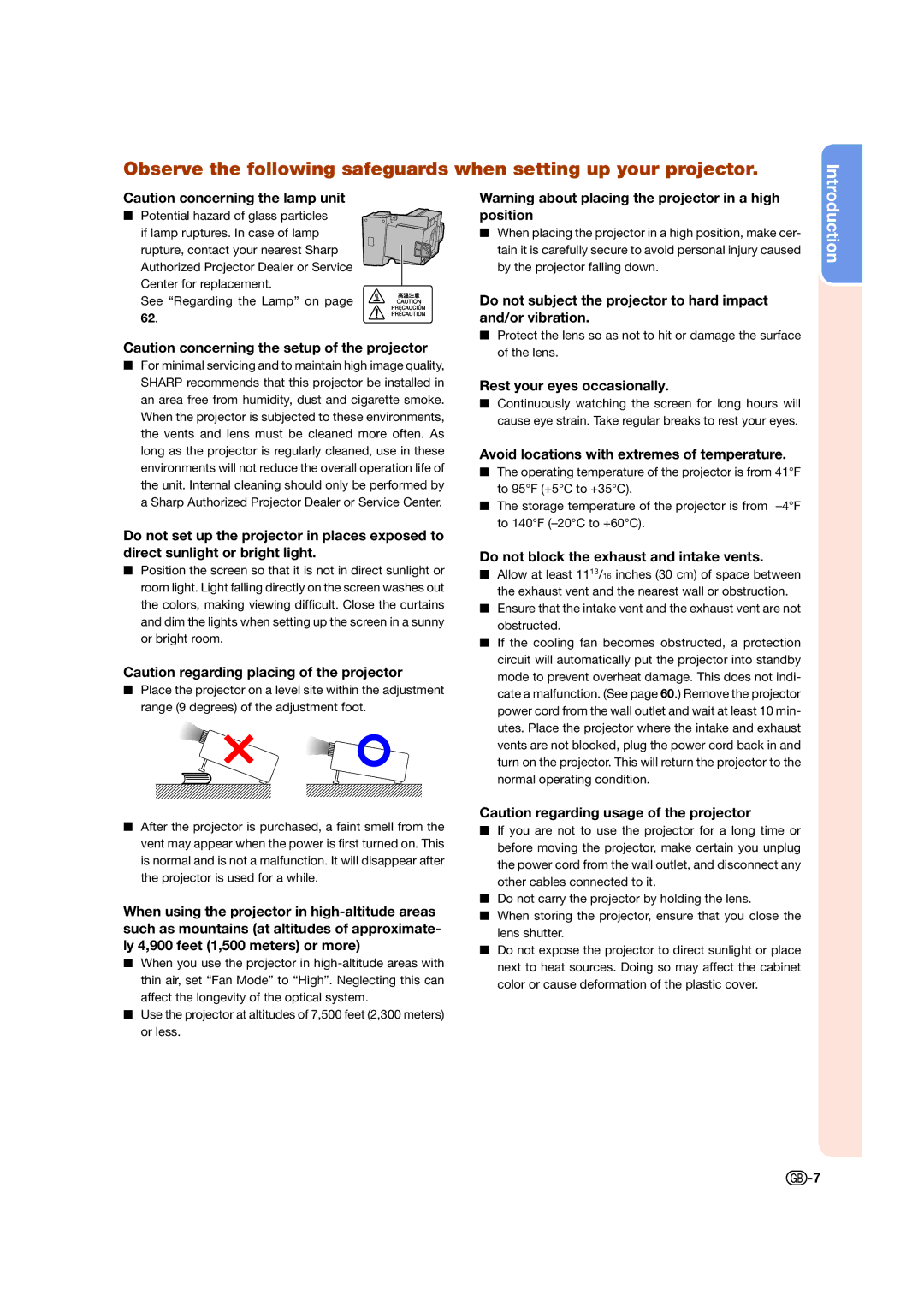 Sharp XV-Z17000 operation manual Rest your eyes occasionally, Avoid locations with extremes of temperature 