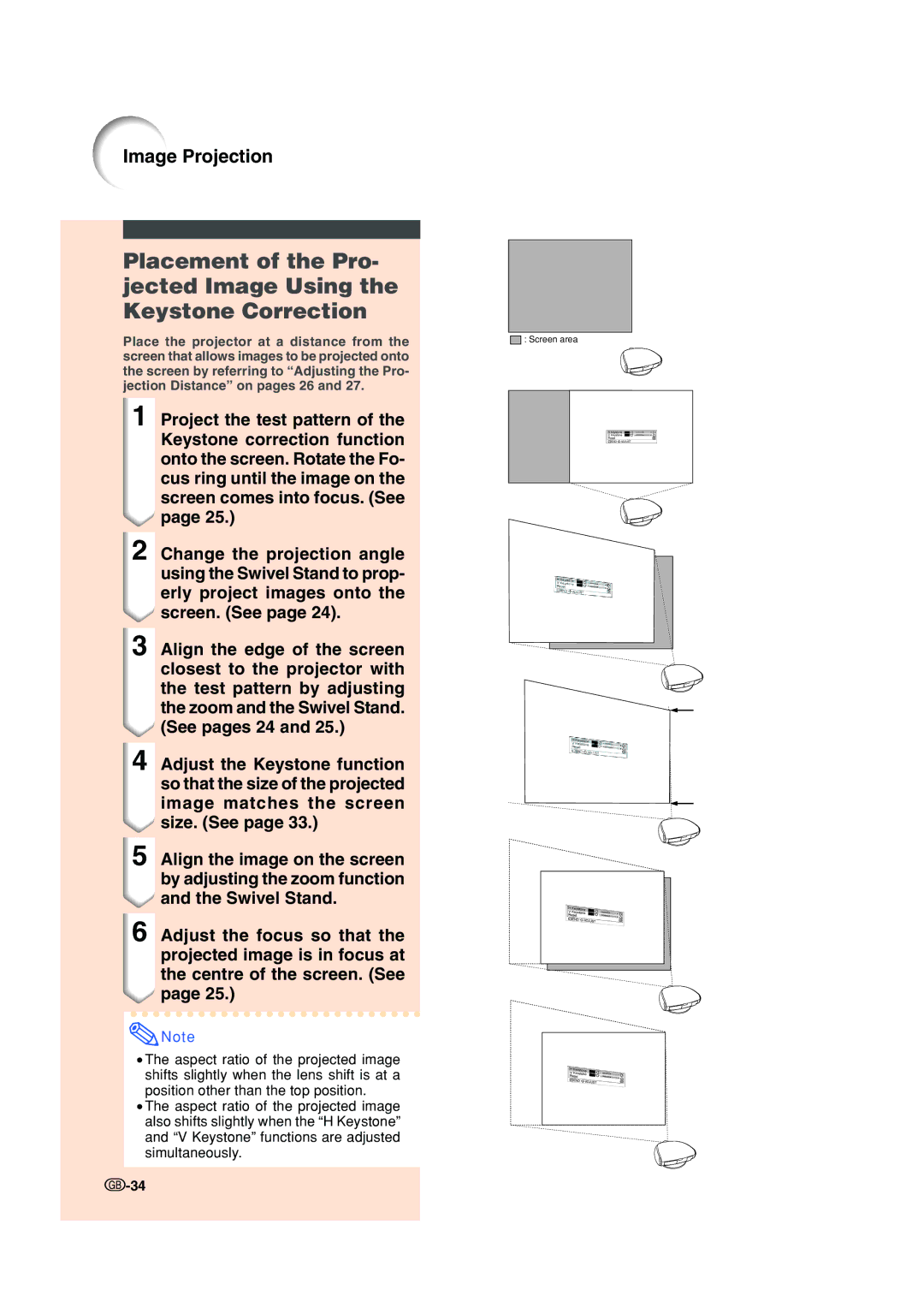 Sharp XV-Z200E operation manual Screen area 