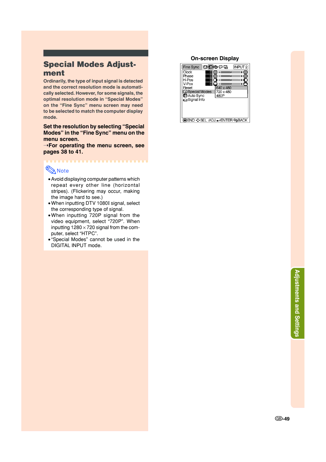 Sharp XV-Z200E operation manual Special Modes Adjust- ment 