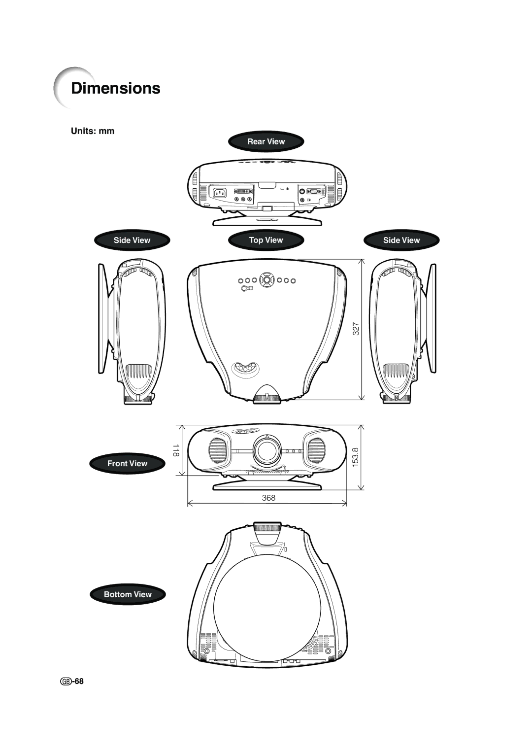 Sharp XV-Z200E operation manual Dimensions 